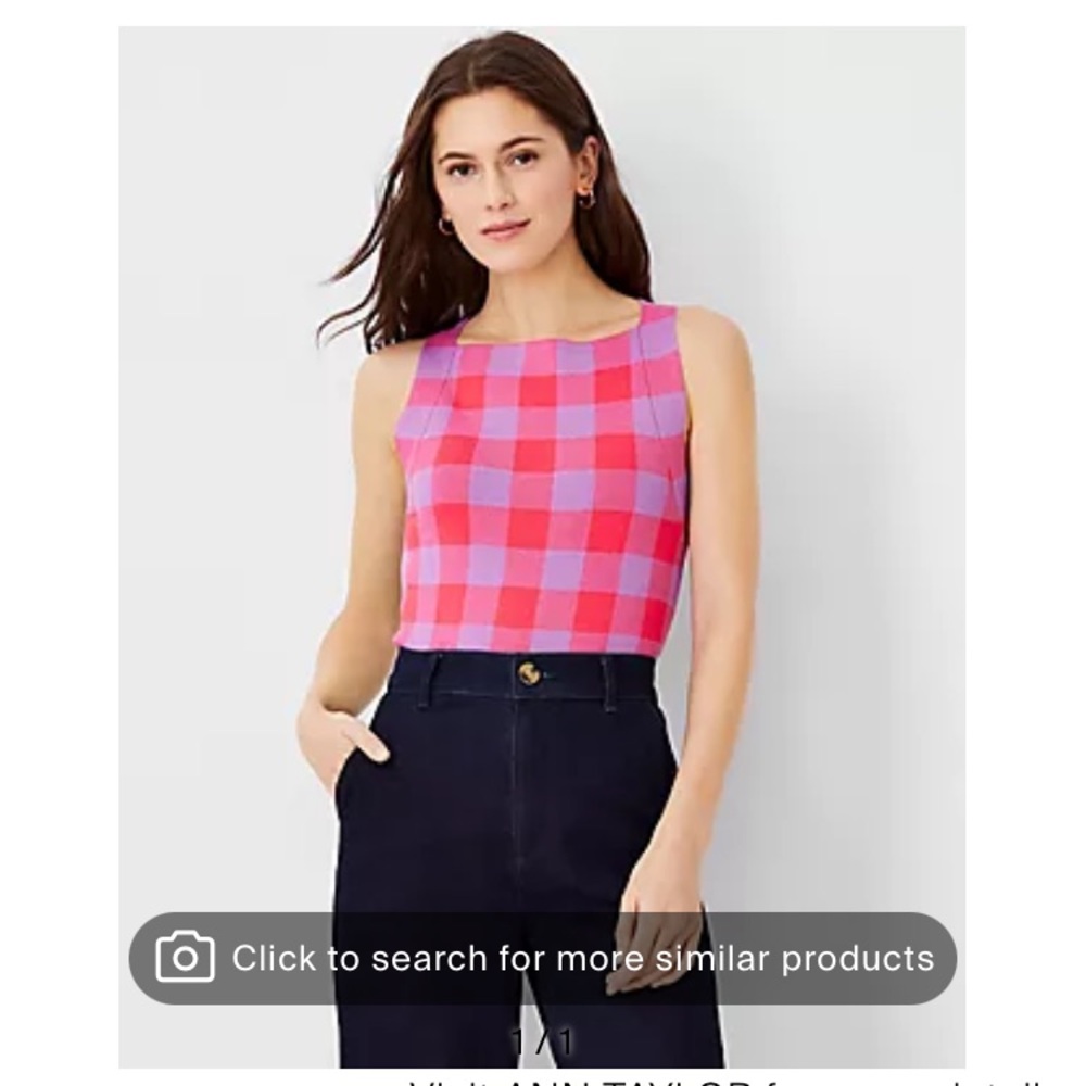 Ann Taylor Pink and Red Checkered Tank Top